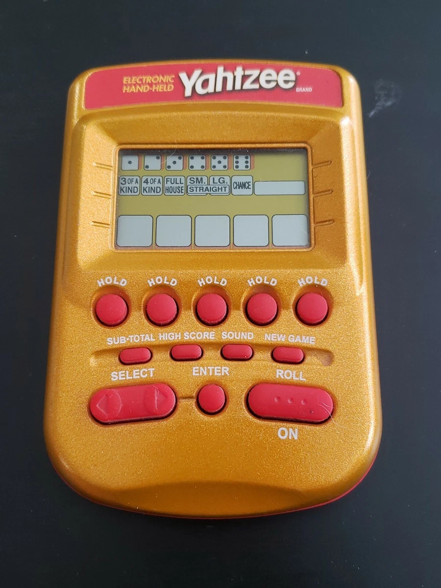 Vintage Yahtzee Electronic Handheld Game Gold Red Hasbro 2002