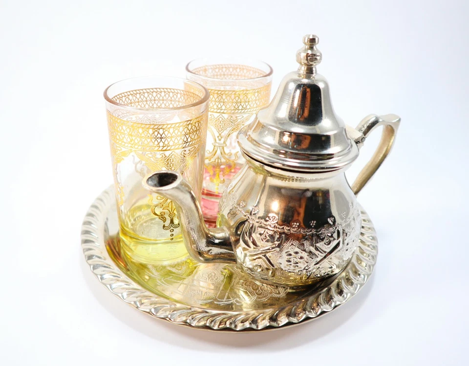 Juego de tetera tradicional de calidad superior coloridos vasos y bandeja dorados **NUEVO** Foto 3 de 3