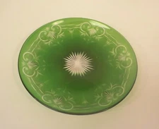 American Brilliant Cut Glass 7.75" Dessert Plate, Green Cut to Clear, c. 1910