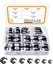 60PCS Cable Clamps Assortment Kit 304 Stainless Steel Rubber Cushion