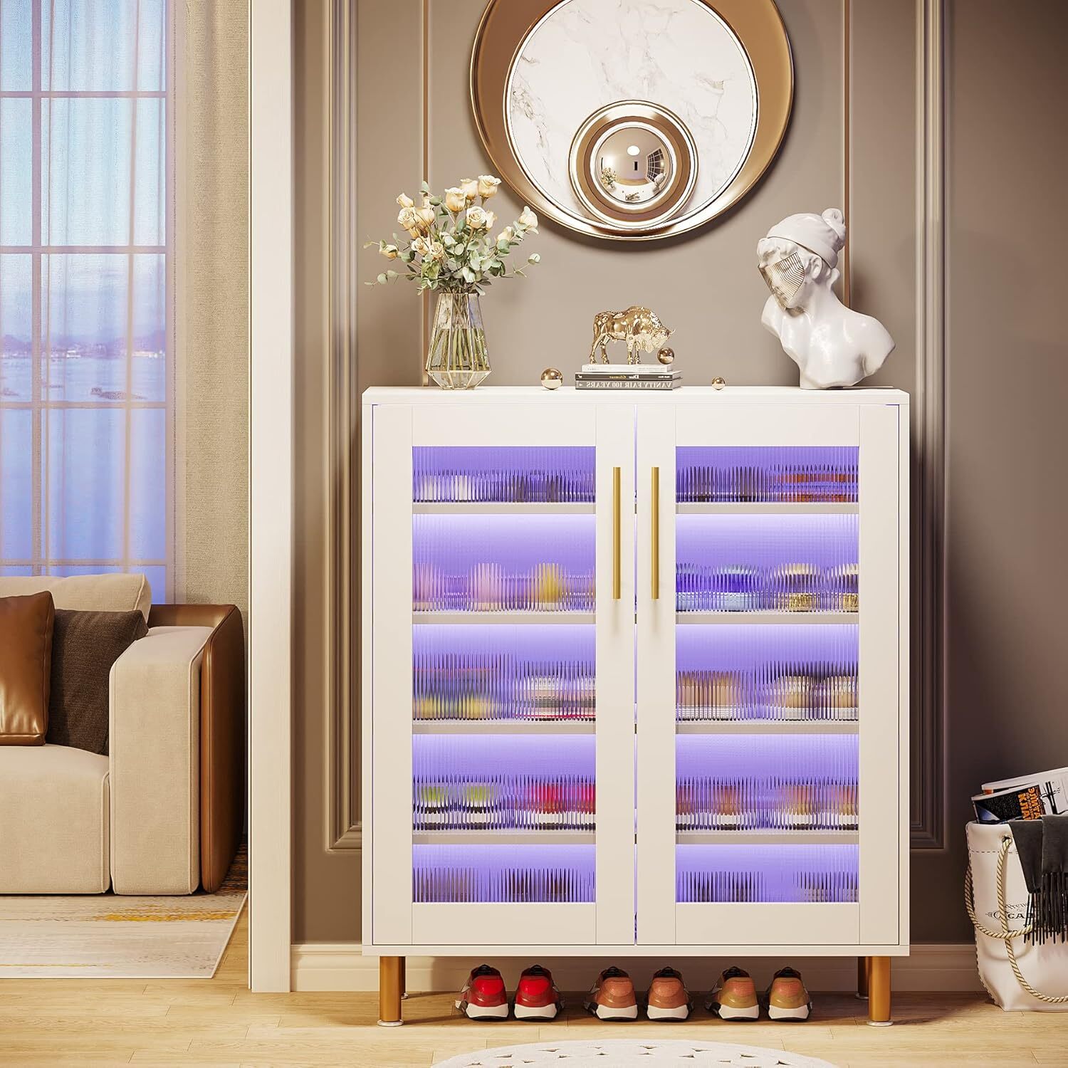 Shoe Storage Cabinet with Acrylic Doors & LED Lighting - Space-Saving Organizer-image