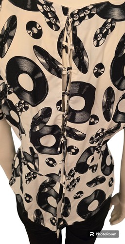 Blusa blusa de moda de alta costura de dibujos animados con estampado de vinilo talla 40 vintage años 80 - Imagen 5 de 9