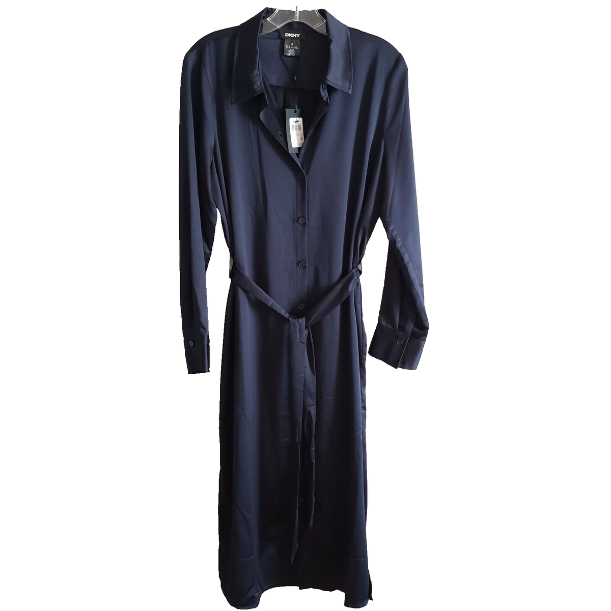 DKNY Dress Royal Blue Button Down Dress Business Belted Sz 10 NWT $119 Midi  Goth