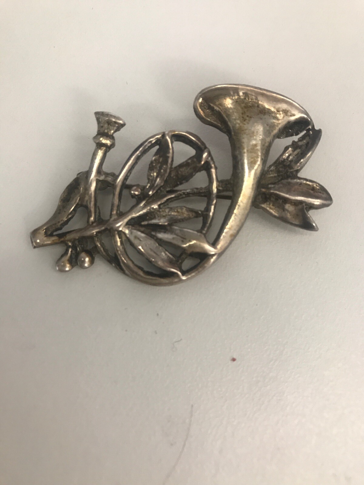 Photo 2 of Vintage Sterling Silver Horn Brooch  (BR39)