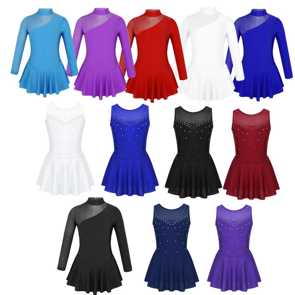 Girl Ice Skating Dress Ballet Dance Dress Rhinestone Competition Costume Leotard - Image 2 of 3