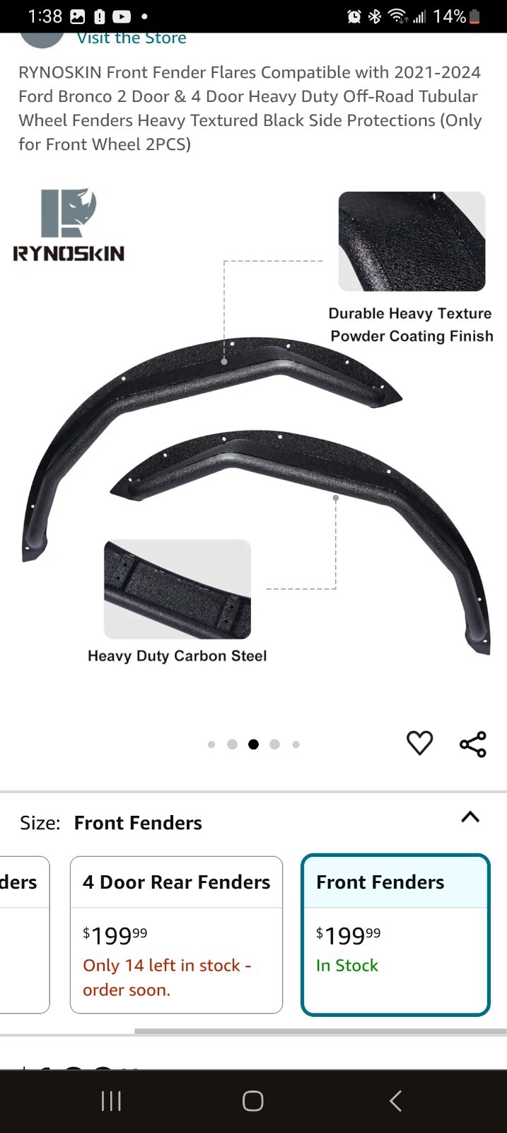 black horse off road fron fender flares 21-22 ford bronco