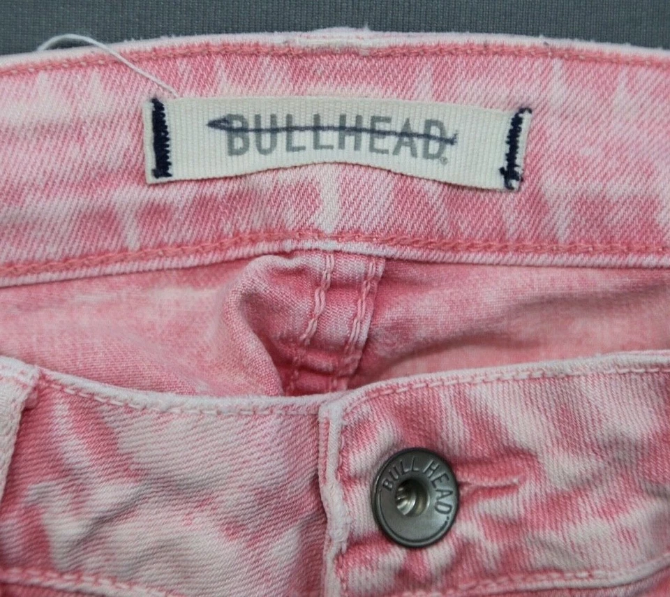 Pantalones cortos de jean Bullhead para mujer tiro bajo rosa 5 bolsillos elásticos talla 1 (27x2) Foto 2 de 4