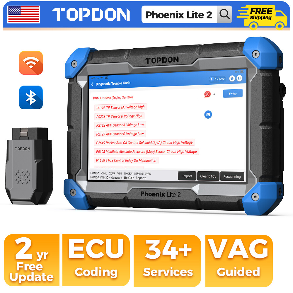 2025 TOPDON Phoenix Lite 2 Car Diagnostic Scanner for Full System Online Coding-image
