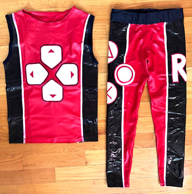 Men s Pro Wrestling Gear Set Wet Red & Black Pleather w/ R1 Design Sz M 34-36