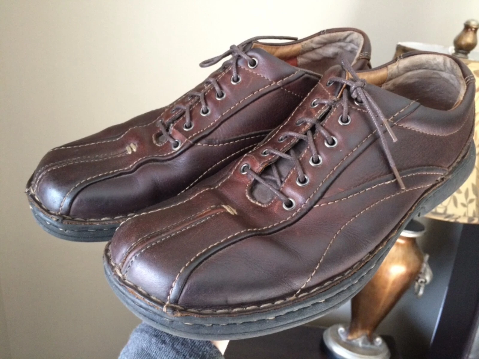 Scarpe Oxford Clarks in pelle marrone stringate casual da uomo taglia 10 M senza lacci originali