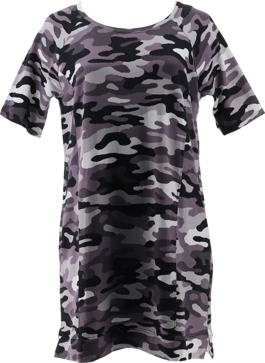 Sport Savvy Printed Terry Raglan Elbow Slv Dress Black Camo XL