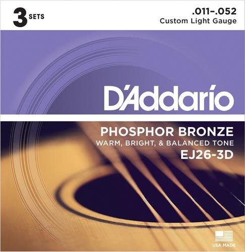 Cuerdas para guitarra acústica de bronce fosforoso D'Addario, luz  personalizada, 11-52, 3 sets | eBay