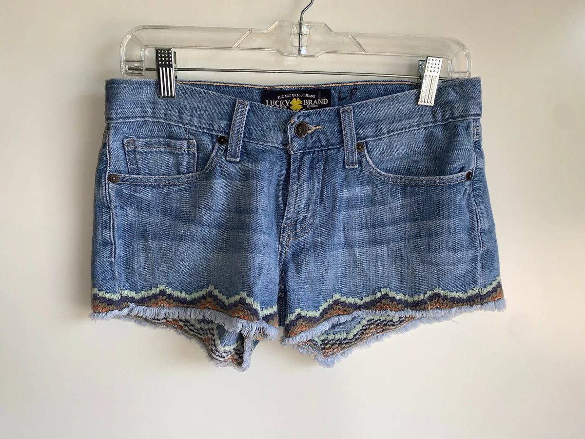 LUCKY BRAND Riley Shorts Cut Off Denim Jean Shorts w/ Embroidered Trim Size  0/25