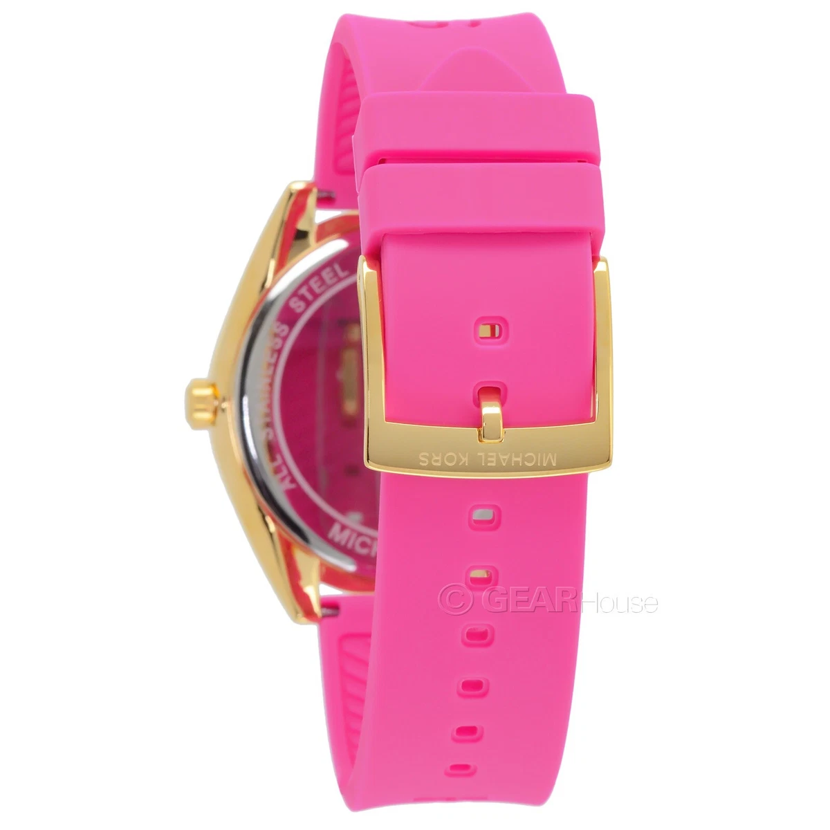 Michael Kors Womens Janelle Gold Watch, MK Logo Dial, Hot Pink 