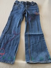 Lands' End Girls Jeans Size 10 Adjustable Waist Embroidered FLOWER BUTTERFLY
