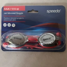 Speedo Jet Mirror Adult Swimming Googles in Red - Antifog Lenses NEW