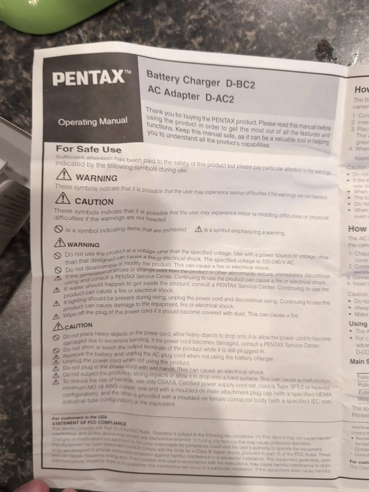 Pentax AC Adapter D-AC2(A) 39480 Digital Camera Optio 330 - Image 2 of 4
