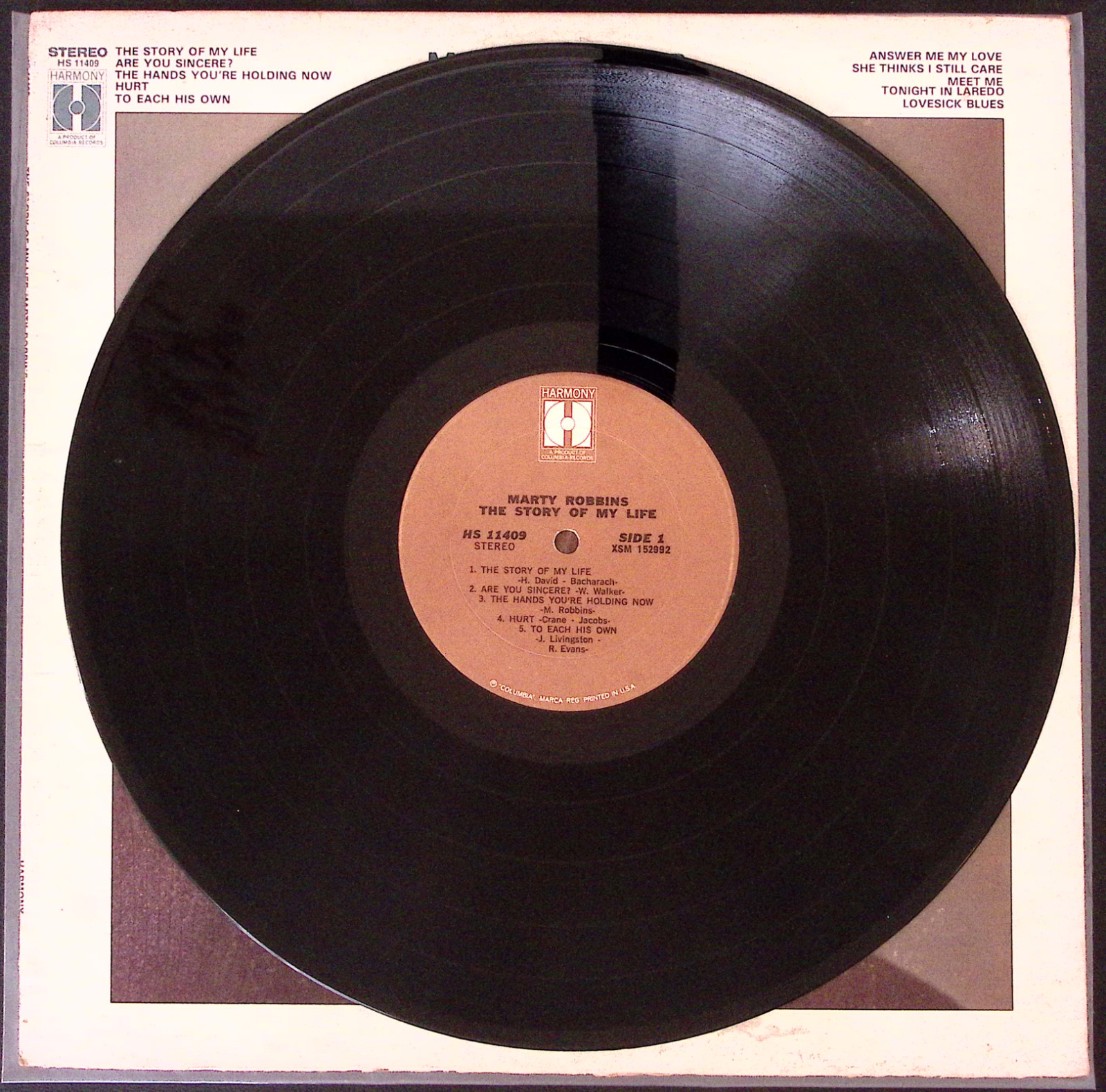 MARTY ROBBINS THE STORY OF MY LIFE HARMONY RECORDS  VINYL LP 149-43K