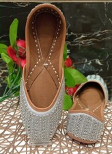 Women ethnic Jutti mojari India Ballet US size 5-10 Motif flat Silver Motif EMB