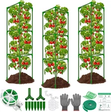 3 Packs Fiberglass Tomato Cages for Garden, 56 Inch Tall Tomato Plant Support, A