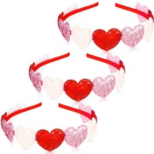 3 PCS Valentines Day Heart Headbands Glitter Sequin Red Hairband Accessories