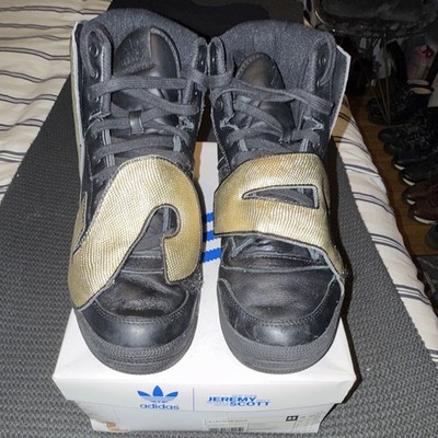 Adidas Jeremy Scott JS Letters Gold Black/Gold Leather High Top Sneakers