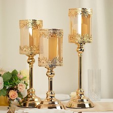 3 Antique Gold Metal Lacy Trim Glass Votive CANDLE HOLDERS Centerpieces Party