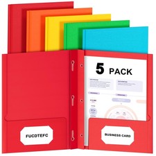 5 PCS Paper 2 Pocket Folders Prongs Fasteners Heavy Duty 3 Prong Letter Size