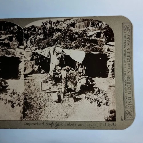 WW1 Military Stereoview C1916 Real Photo Turkey Gallipoli Improv Bush Shelter