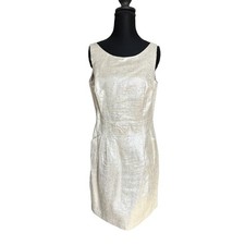 Dalia Gold Metallic Sleeveless Sheath Cocktail Dress Womens Size 8 Champagne