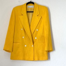 VTG Evan Picone Blazer Jacket Women 8 Yellow Double Breasted Textured Power USA