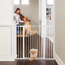 North States Extra Tall & Wide Walk Thru EasyPass Pet Gate with Patented Adju...