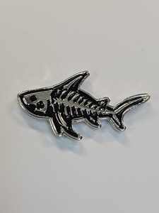 Skeleton Fish Lapel Pin Black & Silver Colors