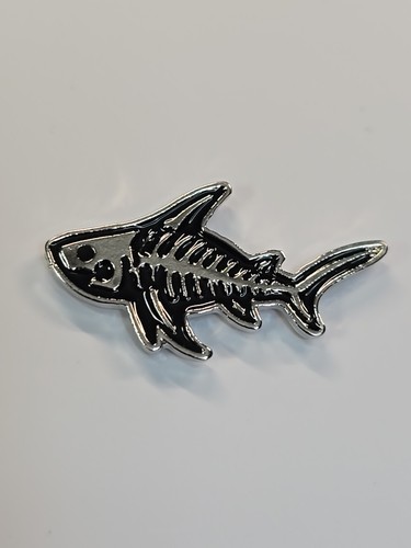 Skeleton Fish Lapel Pin Black & Silver Colors