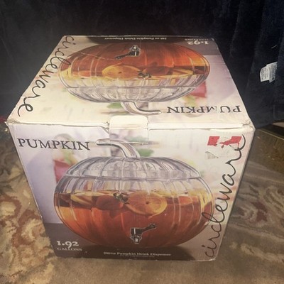 Circleware Pumpkin Drink Dispenser 1.92 Gallon Glass Fall Halloween Beverage NOB