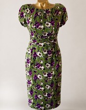 Boden Floral Midi Dress UK 12 Green Pleated Tea Dress Summer