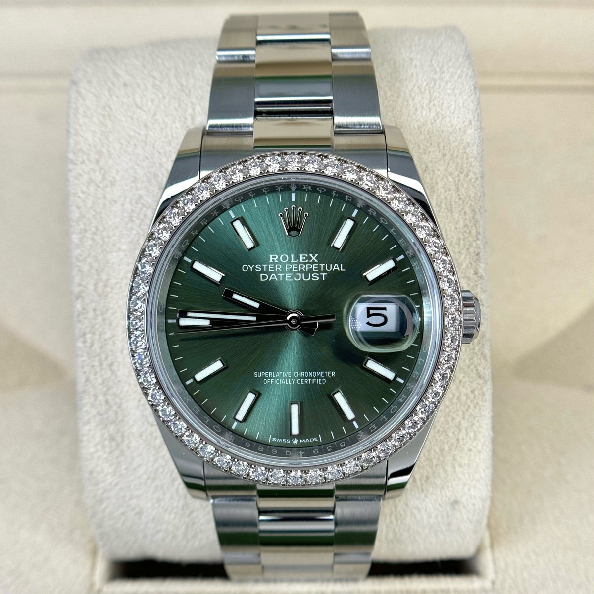 Rolex Datejust 36mm Factory Diamond Bezel Green Dial Oyster