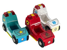 BRIO Wooden Push Along Cars Lot Police Fire Rescue Star Toy Vehicles Kids Set