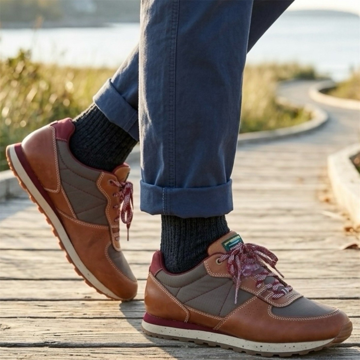 L.L. Bean Mens 8 Brown Leather & Nylon Trail Sneakers Hiking Outdoor Comfy Shoes PXL_20251108_164743418.jpg main image 3