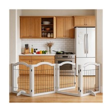 Vantas Folding No-Assembly Dog Door Pet Gate 96" Wide, 30" Tall Wooden Dog Ga...