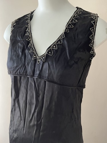1920s Gown - Flapper Dress Black Satin Beaded Dętail Authentic 1920s -Size Small - Picture 2 of 23