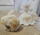 Fenton Art Glass Satin Custard Bunny And Candlestick Hand Painted Signed