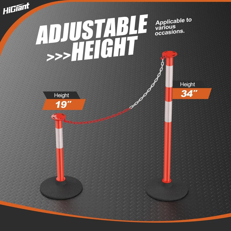 4 Pack 34 Inches Traffic Delineator Posts with Weighted Rubber Base, Portable... - Image 4 of 4