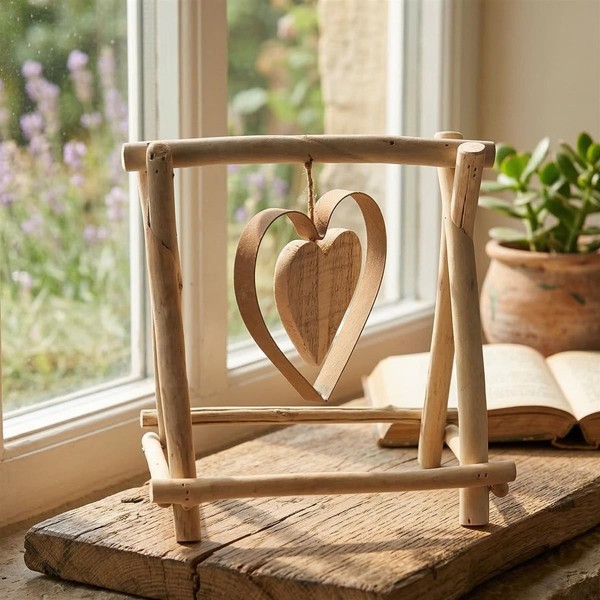 "Holz Deko Objekt \"Schwingendes Herz\" Tisch Fenster Figur, Herz In Herz, Geschenk"-image