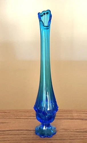 Fenton MCM Vintage Colonial Blue Valencia Pedestal Swung Glass Vase 14.5" Tall