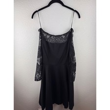 NWT BB Dakota Black Lace Trim Off Shoulder Cocktail Dress Size 2 Dark Fi
