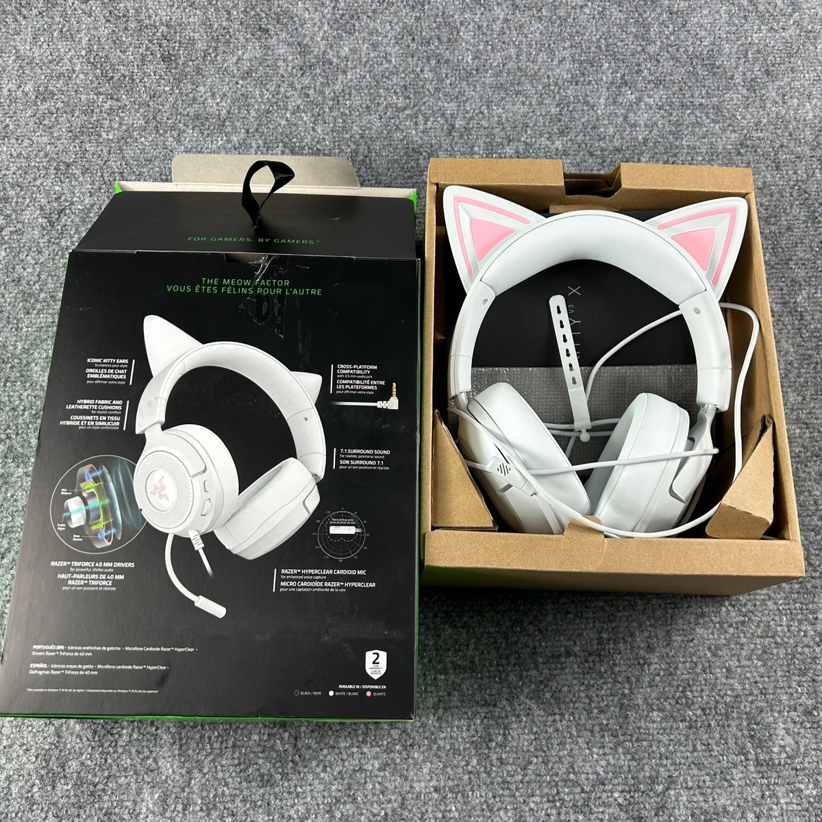 Razer Kraken Kitty V3 X Wired Gaming Headset White Pink Cat Ear PC