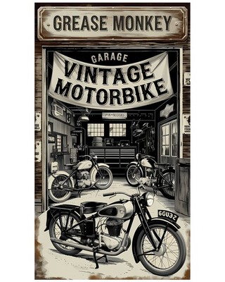 Grease Monkey Vintage Motorbike Garage Poster Men's Size