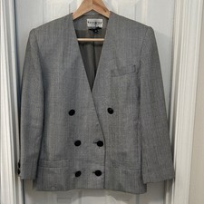 Vintage John Meyer of Norwich Women s Gray Double-Breasted Blazer Size 10