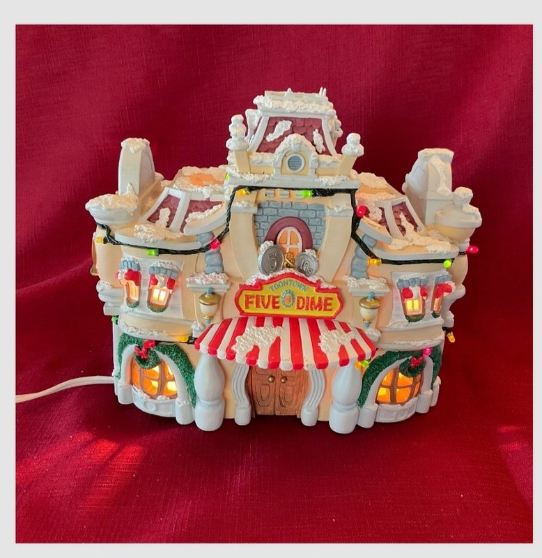 Retired "Five Dime" Disney Toon Town Christmas Village Light Up Great Condition